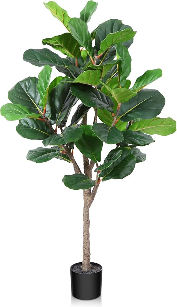 FOPAMTRI Artificial Fiddle Leaf Fig Tree 4.3 Feet Feaux Ficus Lyrata Plant with 44 Leaves Faux Pl... | Amazon (US)