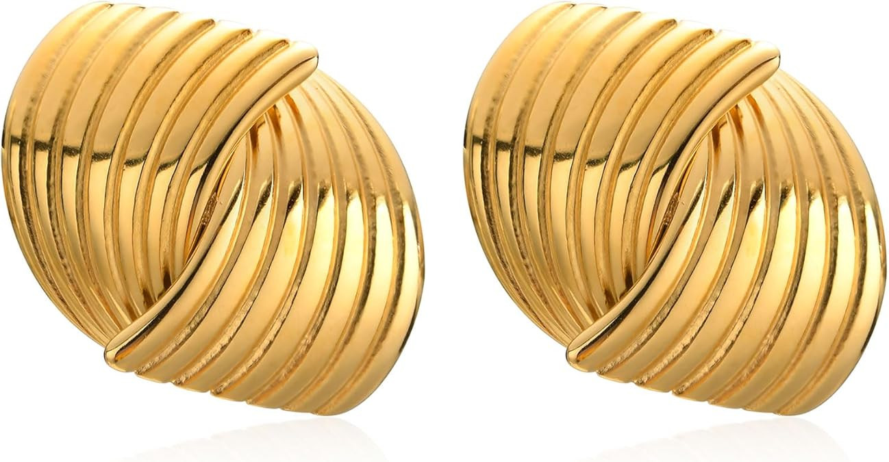 Womens Gold Studs Earrings, 14K Gold Plated Personality Big Stud Earring,Stainless Steel Hypoalle... | Amazon (US)