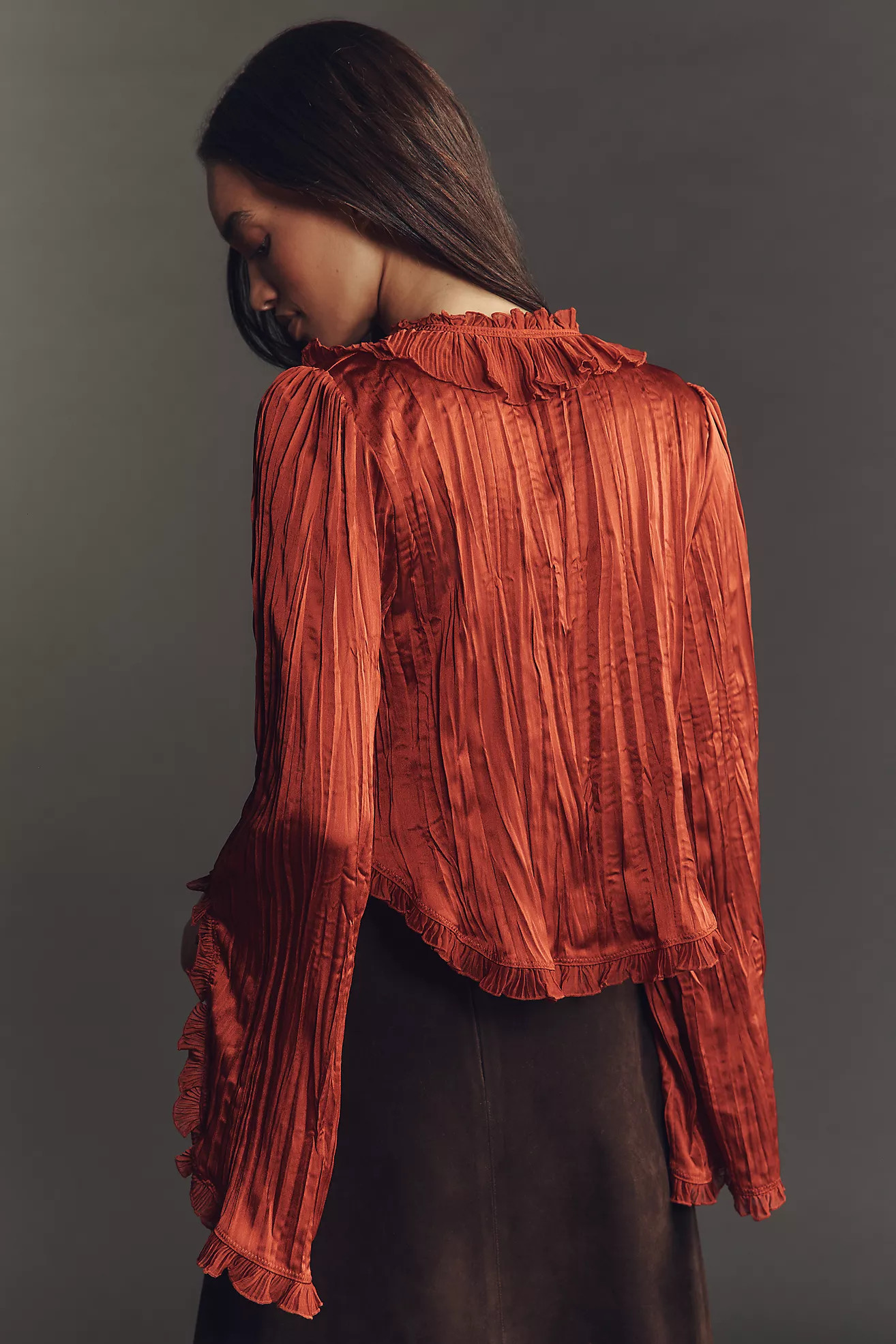 By Anthropologie Long-Sleeve Ruffled Tie-Front Top | Anthropologie (US)