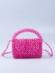 Mini Neon Pink Beaded Design Square Bag | SHEIN