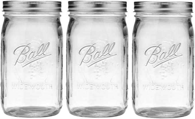 Ball Mason Jar-32 oz. Clear Glass Ball Wide Mouth - Set of 3 | Amazon (US)