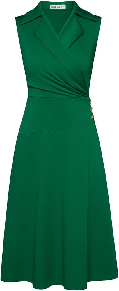GRACE KARIN Business Kleid Damen Ärmellos Formelle Kleider Elegant A-Linie Plissee Midi Abendkle... | Amazon (DE)