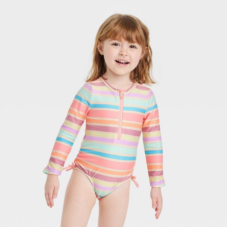 Toddler Girls' One Piece Rash Guard - Cat & Jack™ Off-White | Target