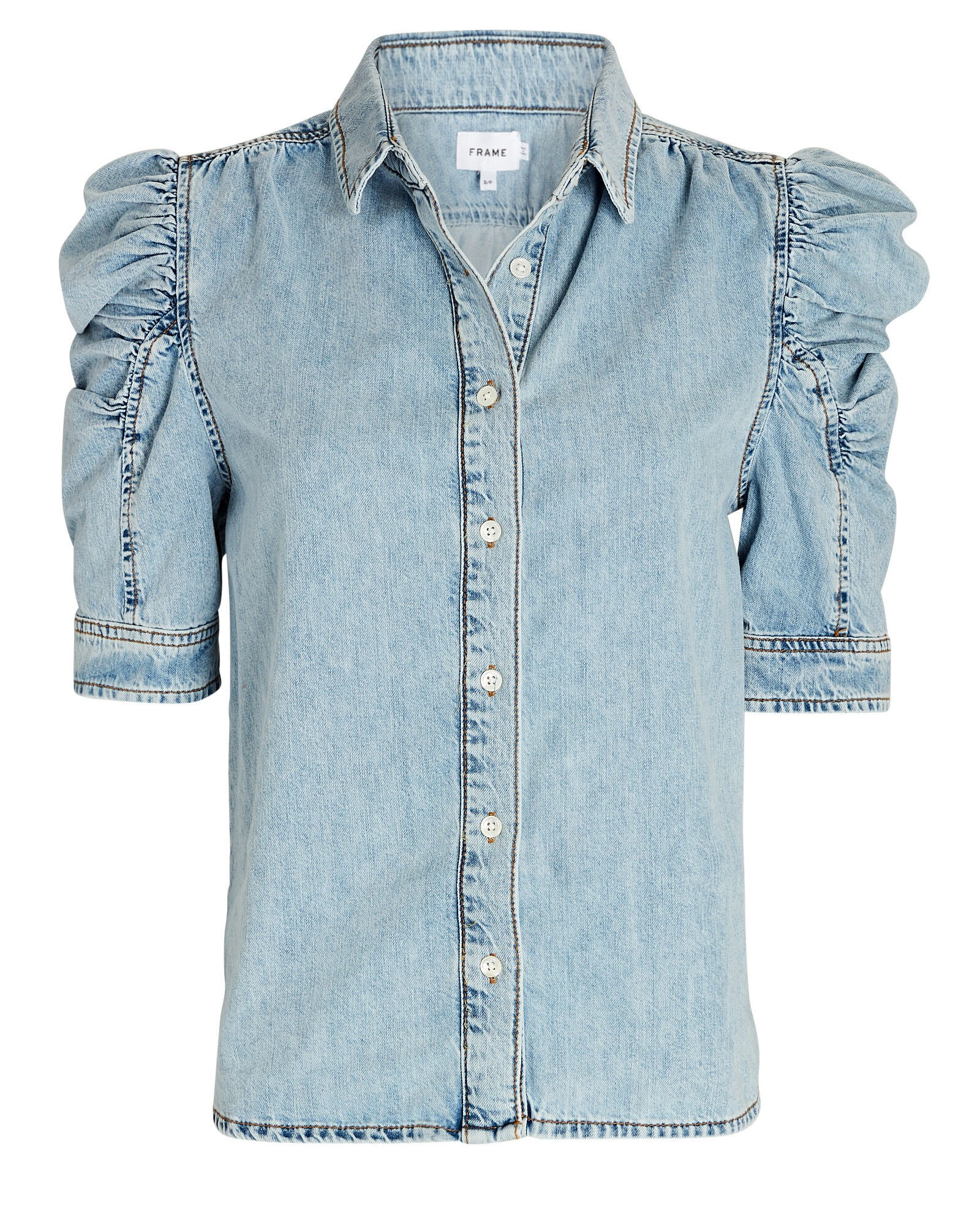 Ruched Puff Sleeve Denim Shirt | INTERMIX