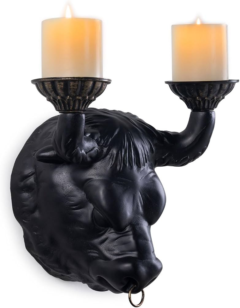 Bull Head Shape Wall Sconce Candle Holder 1Pack Retro Black Head of an ox Wall-Mount Gothic Candl... | Amazon (US)