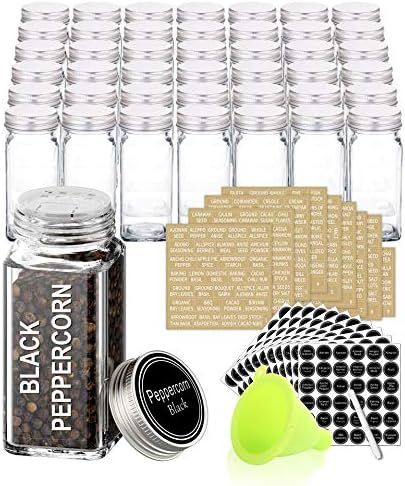SWOMMOLY 42 Glass Spice Jars with 703 Spice Labels, Chalk Marker and Funnel Complete Set. 42 Squa... | Amazon (US)