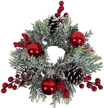 12 Inch Christmas Candle Ring for 3 Inch Pillar Candle with Berries, Ornaments and Pinecones | Amazon (US)