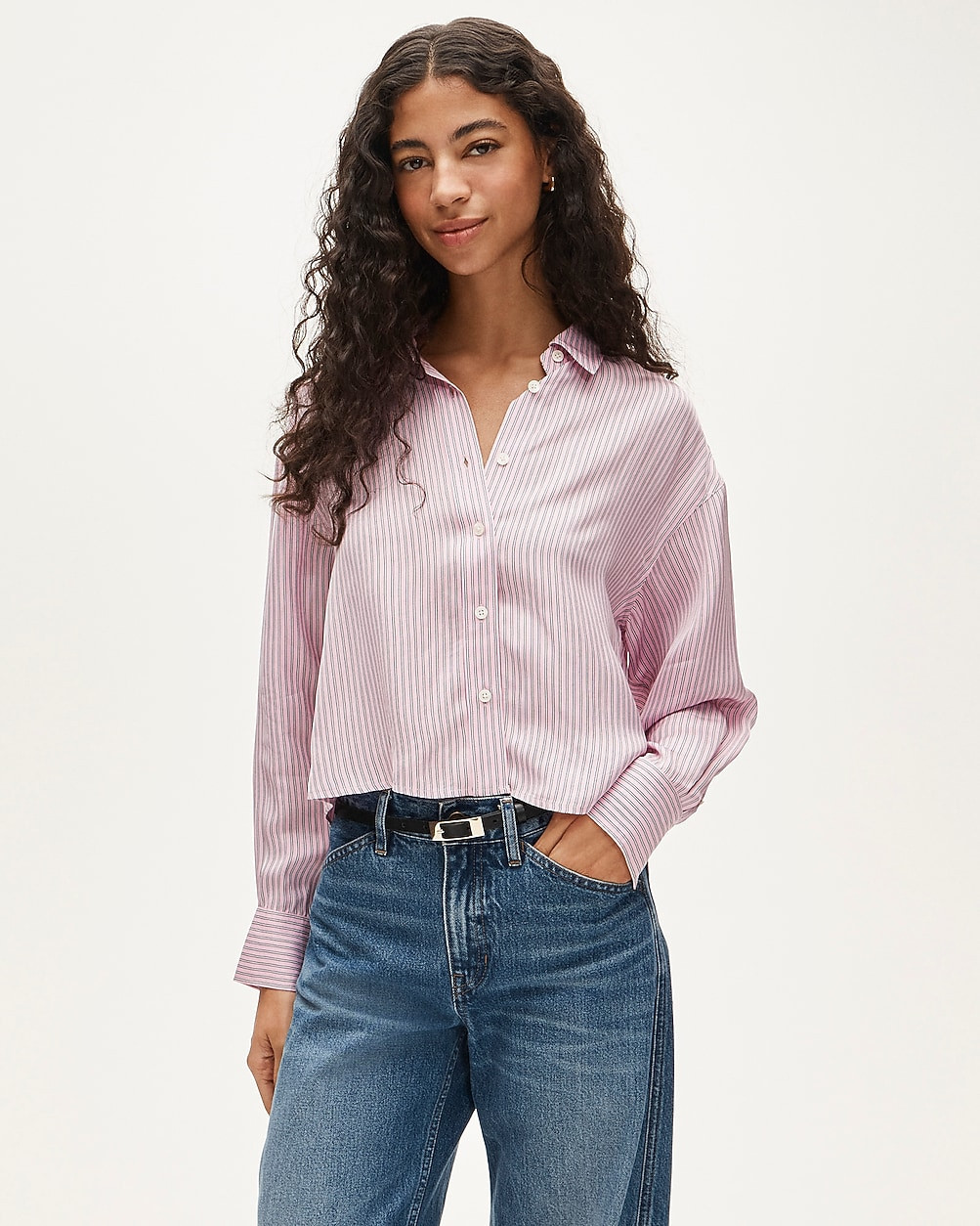 Étienne cropped button-up shirt in viscose twill | J. Crew US