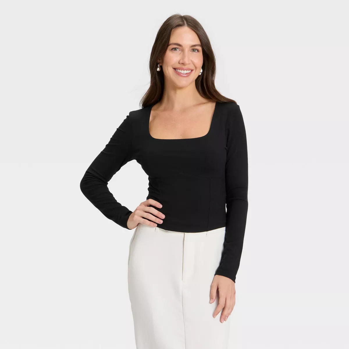 Women's Slim Fit Long Sleeve Corset Top - A New Day™ | Target