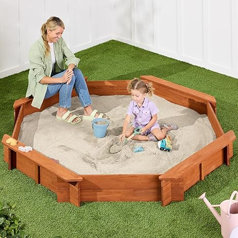 Best Choice Products Large Outdoor Octagon Wooden Sand Box for Kids, Sandbox with Cover, 4 Reinfo... | Amazon (US)