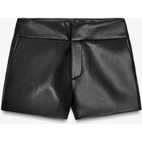 Zara - Faux Leather Mini Shorts - Women - Black - Women | Zara US