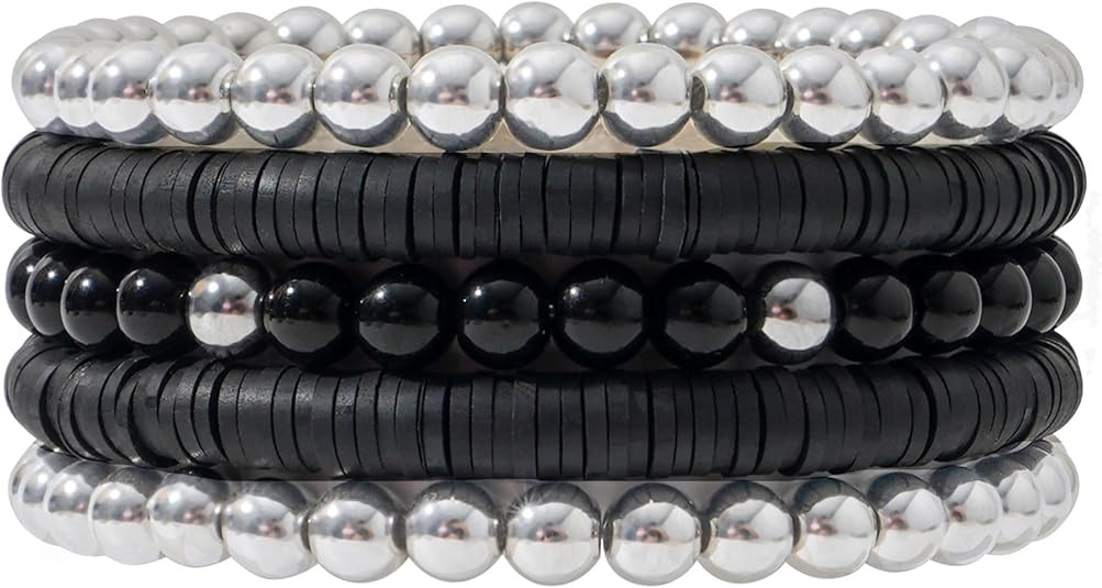 GOOJIDS Surfer Heishi Clay Bead Bracelets for Women Bohemian Stackable Gold Plated Beaded Stretch... | Amazon (US)