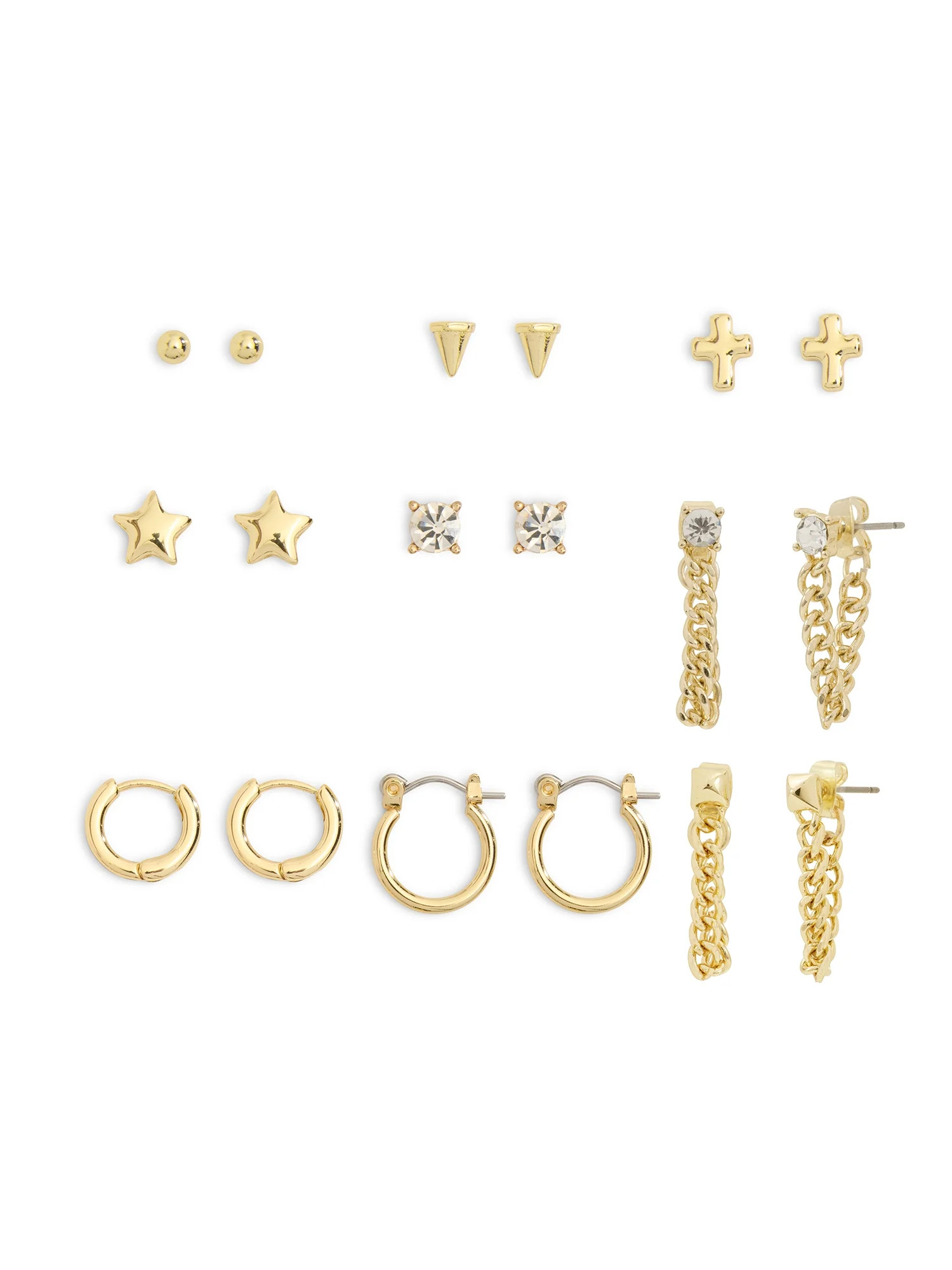 Madden NYC Women's Gold Tone Western Mixed Stud & Hoop 9-Piece Earring Set - Walmart.com | Walmart (US)