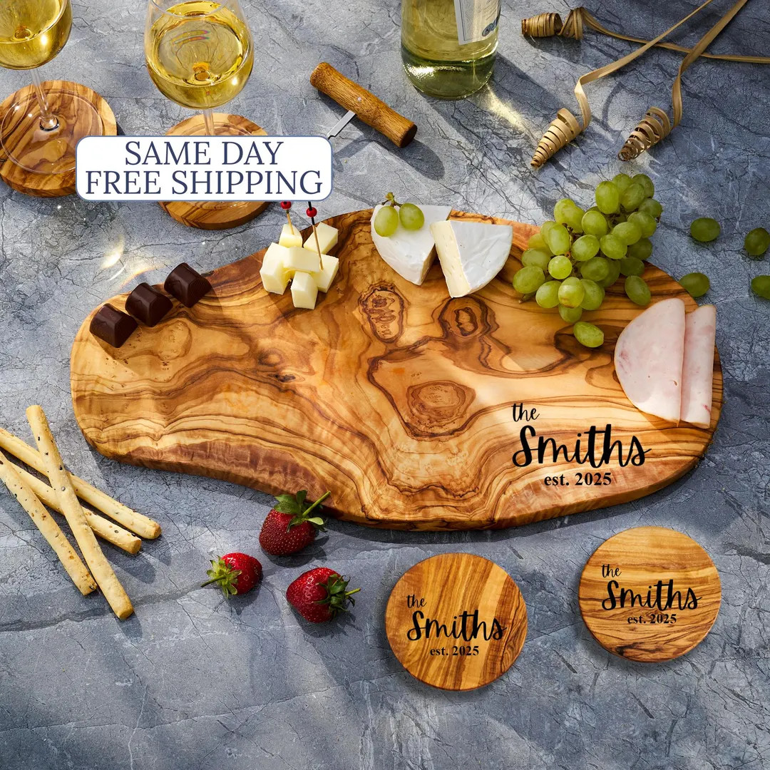 Personalized Olive Wood Charcuterie Board, Cutting Board, Rustic Cheese Board Housewarming Gift W... | Etsy (US)