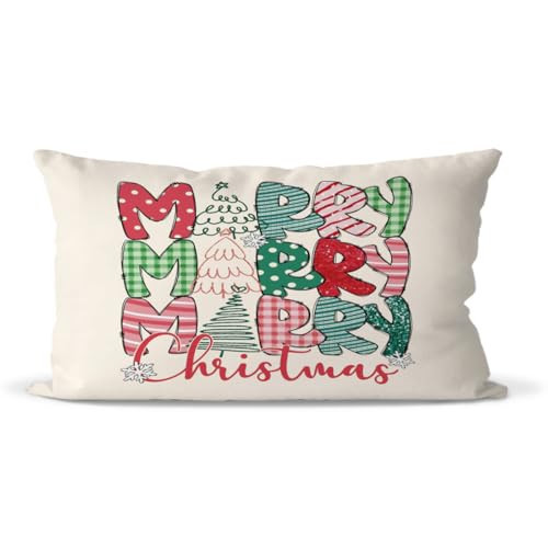 HESQFBH Cute Merry Christmas Pillow Covers 12x20 Inch, Cute Merry Christmas Decorations Pillows with Women, Decorative Throw Pillow Case, Xmas Lumbar Cushion Covers for Winter Holiday Home Party | Amazon (US)