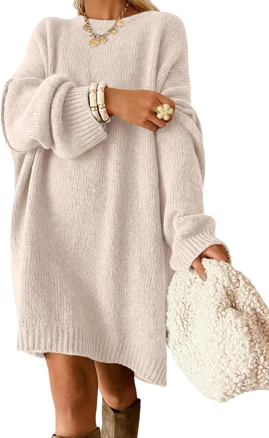 Trendy Queen Women’s Oversized Long Crew Neck Fall Sweater Dress | Amazon (US)