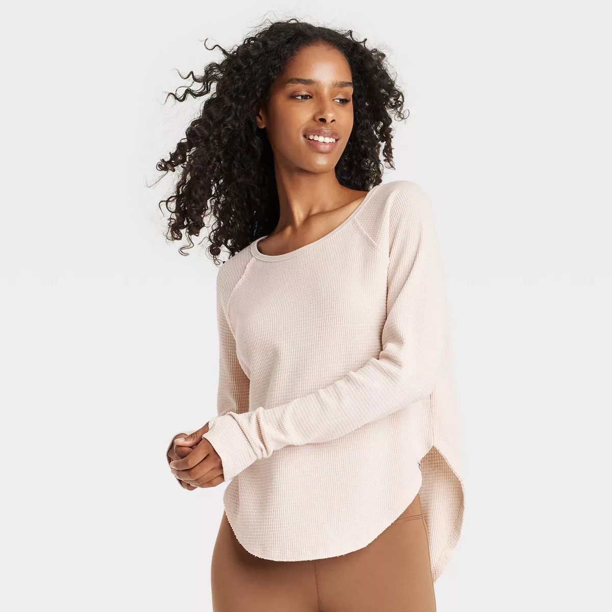 Women's Waffle Leggings-Friendly Long Sleeve Top - JoyLab™ Cream S | Target