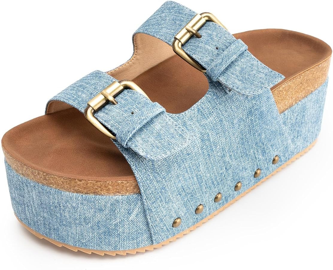 Women Platform Sandals Slip On Women's Comfort Chunky Platform Slides Flat Double Duckle Casual | Amazon (US)