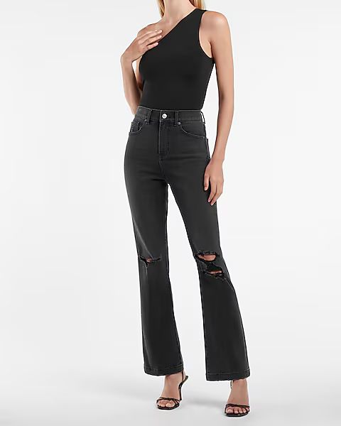 Conscious Edit High Waisted Black Ripped 90s Bootcut Jeans | Express
