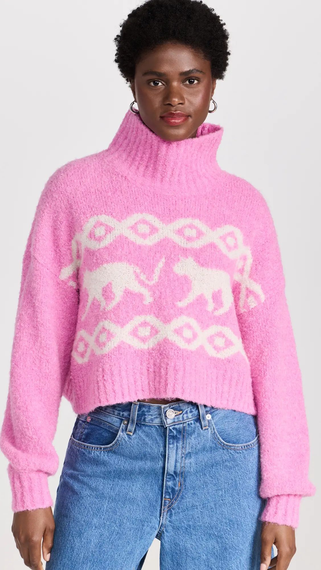 KITRI Yara Cropped Rollneck Boucle Knit Sweater | Shopbop | Shopbop