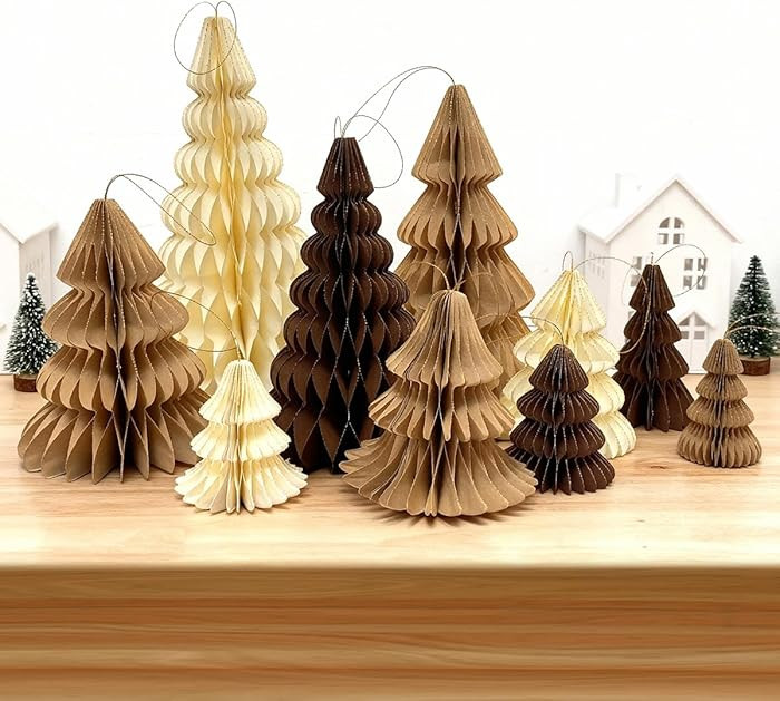 10 Pcs Honeycomb Christmas Tree 3D Xmas Trees, Paper Honeycomb Decor White Beige Brown,Table Cent... | Amazon (US)