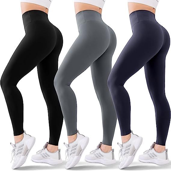 Blisset 3 Pack High Waisted Leggings for Women-Soft Athletic Tummy Control Pants for Running Yoga... | Amazon (US)