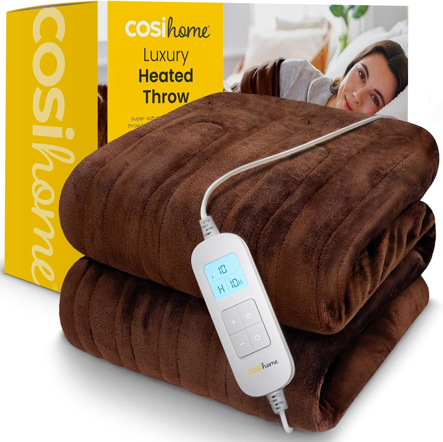 Cosi Home® Luxury Heated Throw - Electric Blanket - Extra Large Heated Blanket, Machine Washable Fleece with Digital Remote, 10hr Timer and 10 Heat Settings (Brown) | Amazon (UK)