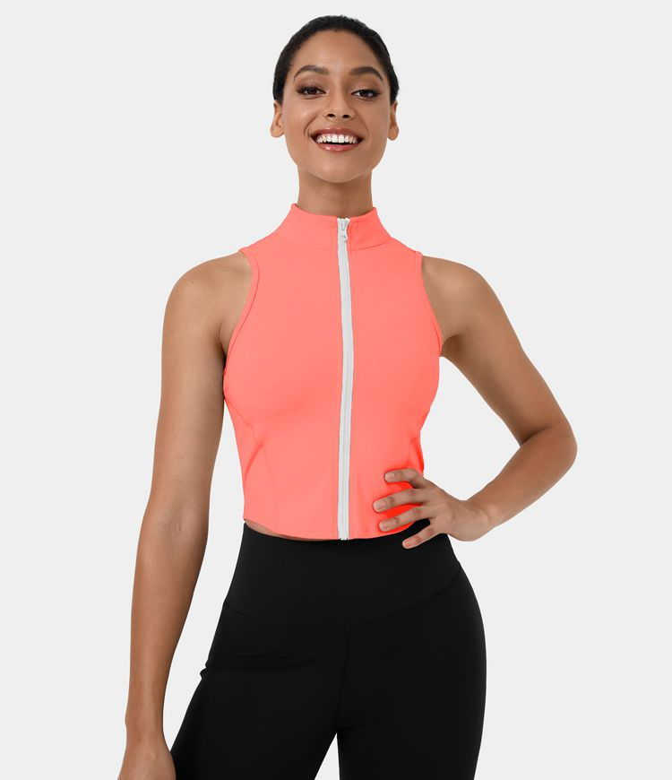 Women’s Mock Neck Zip Front Sleeveless Cropped Tank Top - Halara | HALARA