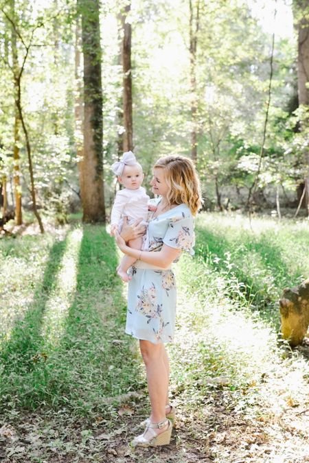 Mommy and me 6th month photo shoot // baby girl tulle skirt and white onesie, blue floral dress and silver sandals

#LTKSeasonal #LTKfamily #LTKbaby