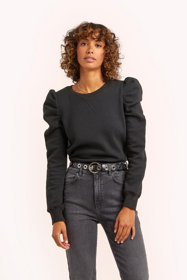 Janine Sweatshirt | Black Ruffle Sleeve Sweater | Rebecca Minkoff | Rebecca Minkoff US