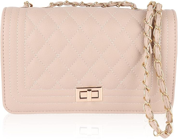 Classic Vegan Leather Crossbody Handbag - Quilted Shoulder Bag Rectangle Camera Travel Purse Croc... | Amazon (US)