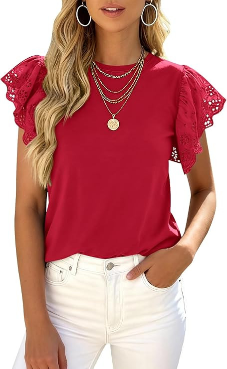 PRETTYGARDEN Womens Tops Dressy Casual Hollow Out Short Sleeve Summer Basic Tees 2026 Crewneck T ... | Amazon (US)