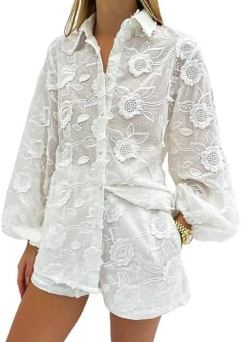 Womens Lace 2 Piece Outfits Long Sleeves Lapel Jacket Top Lace Up Mini Shorts Casual Going Out Se... | Amazon (US)