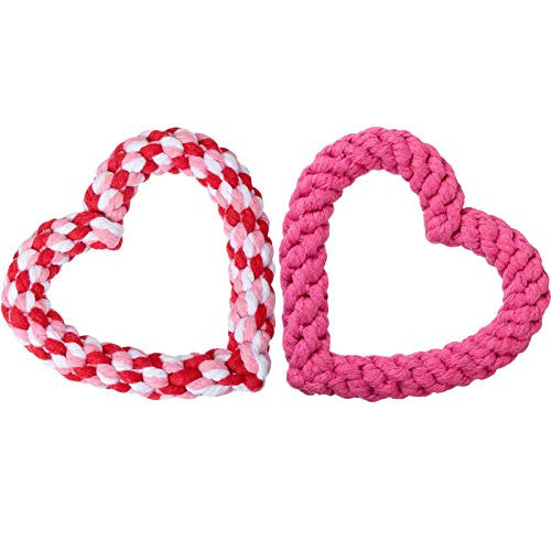 Skylety 2 Pieces Valentine s Day Heart Shaped Rope Dog Toy Pet Chew Toys Chew Toys for Dog Valentines Pets Tough Cotton Chewing Supplies(Dark Pink, Multicolor) | Amazon (US)