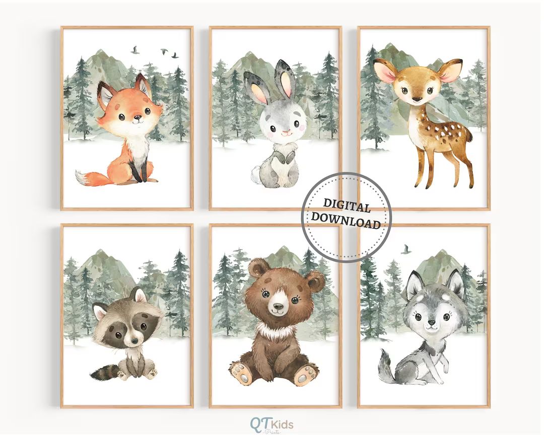 Woodland Animal Prints, Forest Animal Nursery Wall Art, Woodland Playroom Decor, Boy Nursery Prin... | Etsy (US)