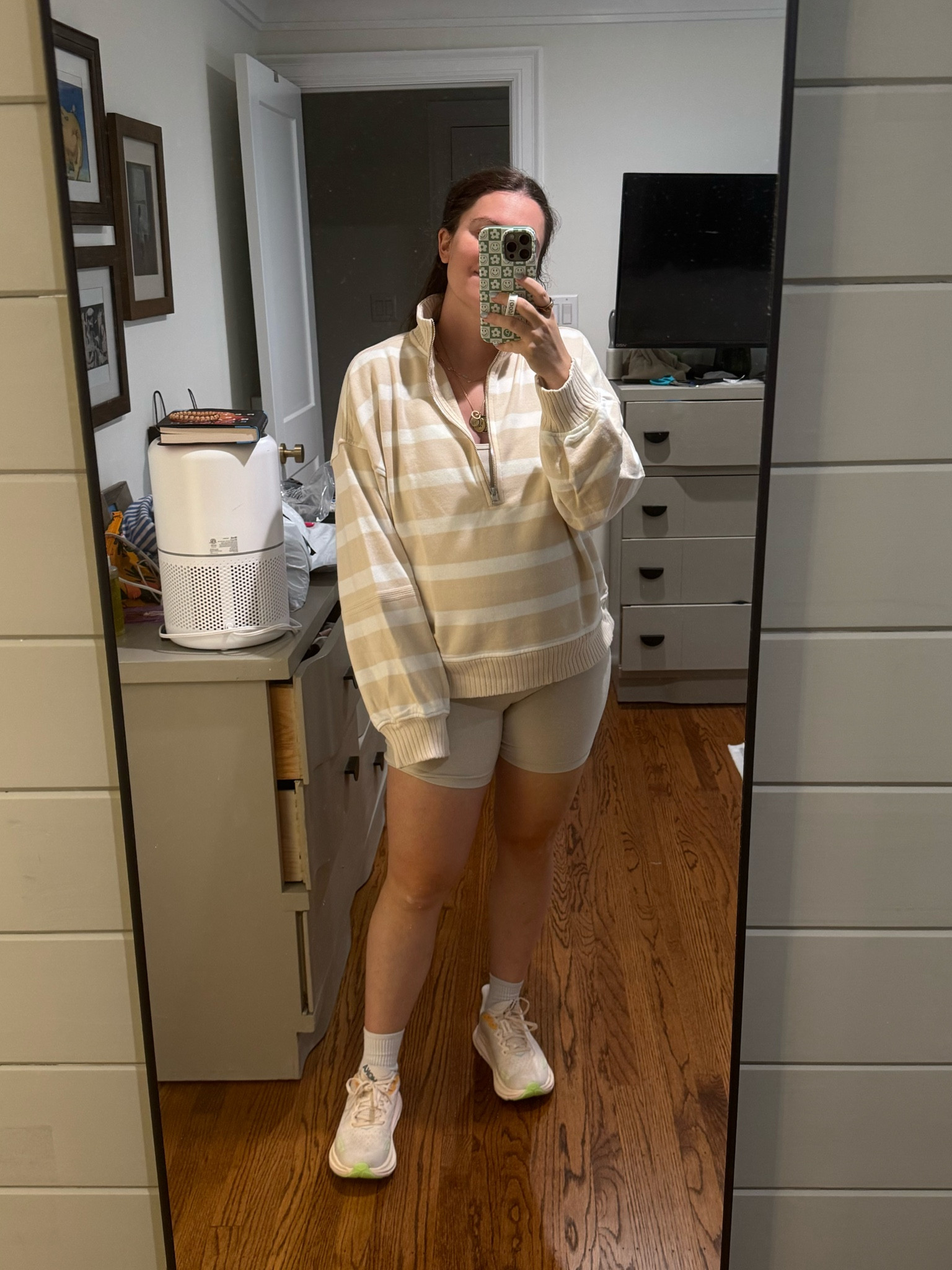 My compromise for wanting to feel cozy but knowing at some point I’m gonna be sweating  chasing  my toddler! Body suit and sweatshirt are both bump friendly. Wearing a L in both, shoes are TTS 

#LTKBump