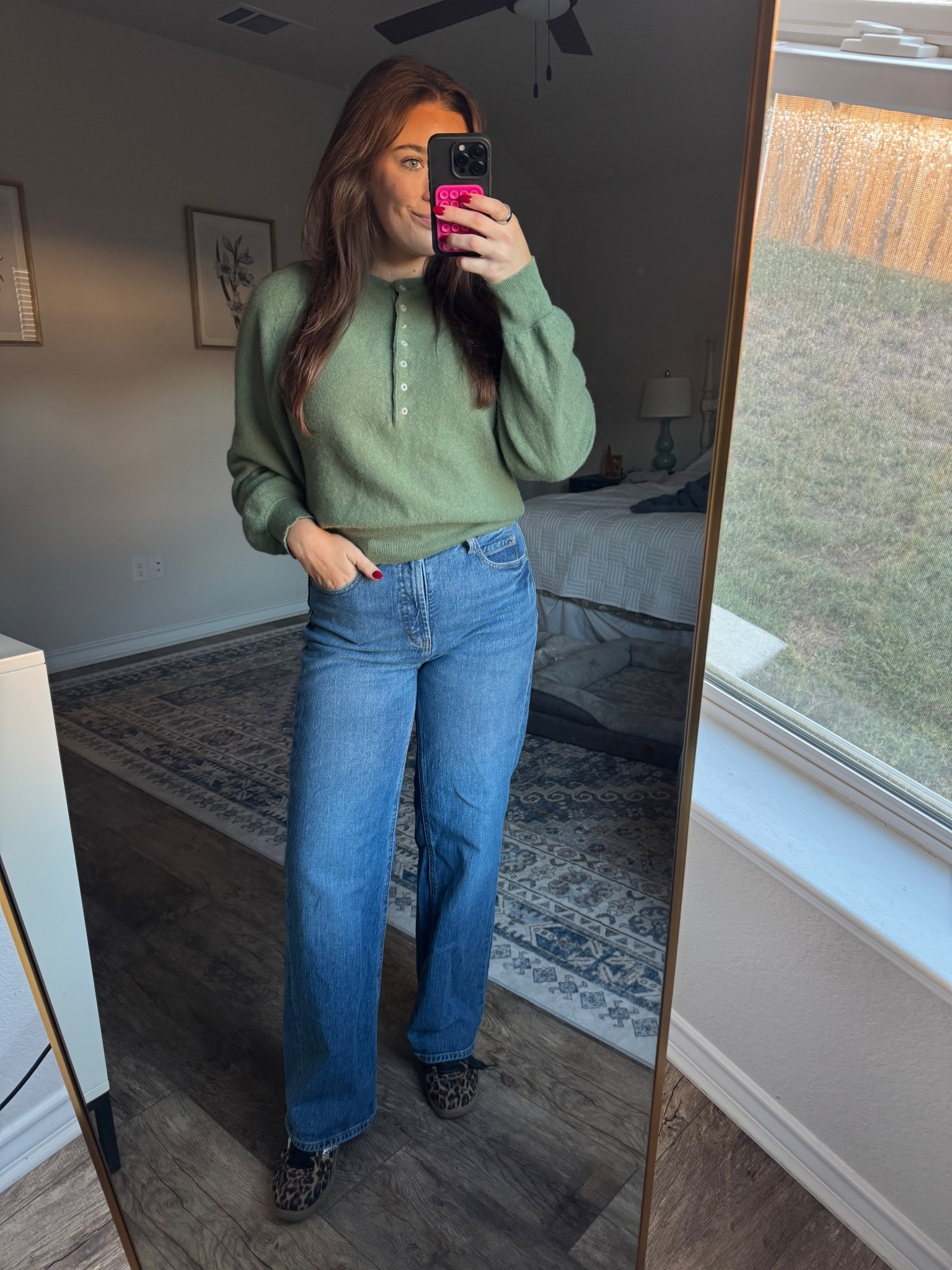 The perfect mix of cozy + classic 🍂 This sage green henley has been on repeat lately — easy to dress up or down! Paired it with my favorite wide-leg denim and a pop of leopard for fall. #cozysweater #chicandcomfy #simpleoutfits

#LTKShoeCrush #LTKFindsUnder100 #LTKSeasonal