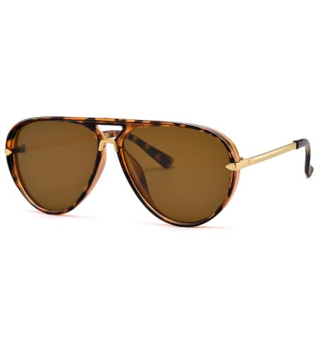 RAYSOL Trendy Oversized Aviator Sunglasses for Women Men Retro Sun Glasses (Tortoise Frame/Brown Lens) | Amazon (US)
