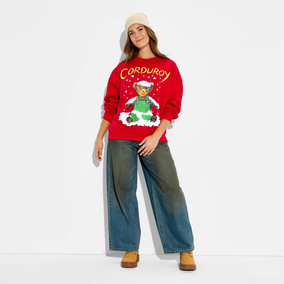 Women's Corduroy Bear Fleece Graphic Sweatshirt - Red | Target