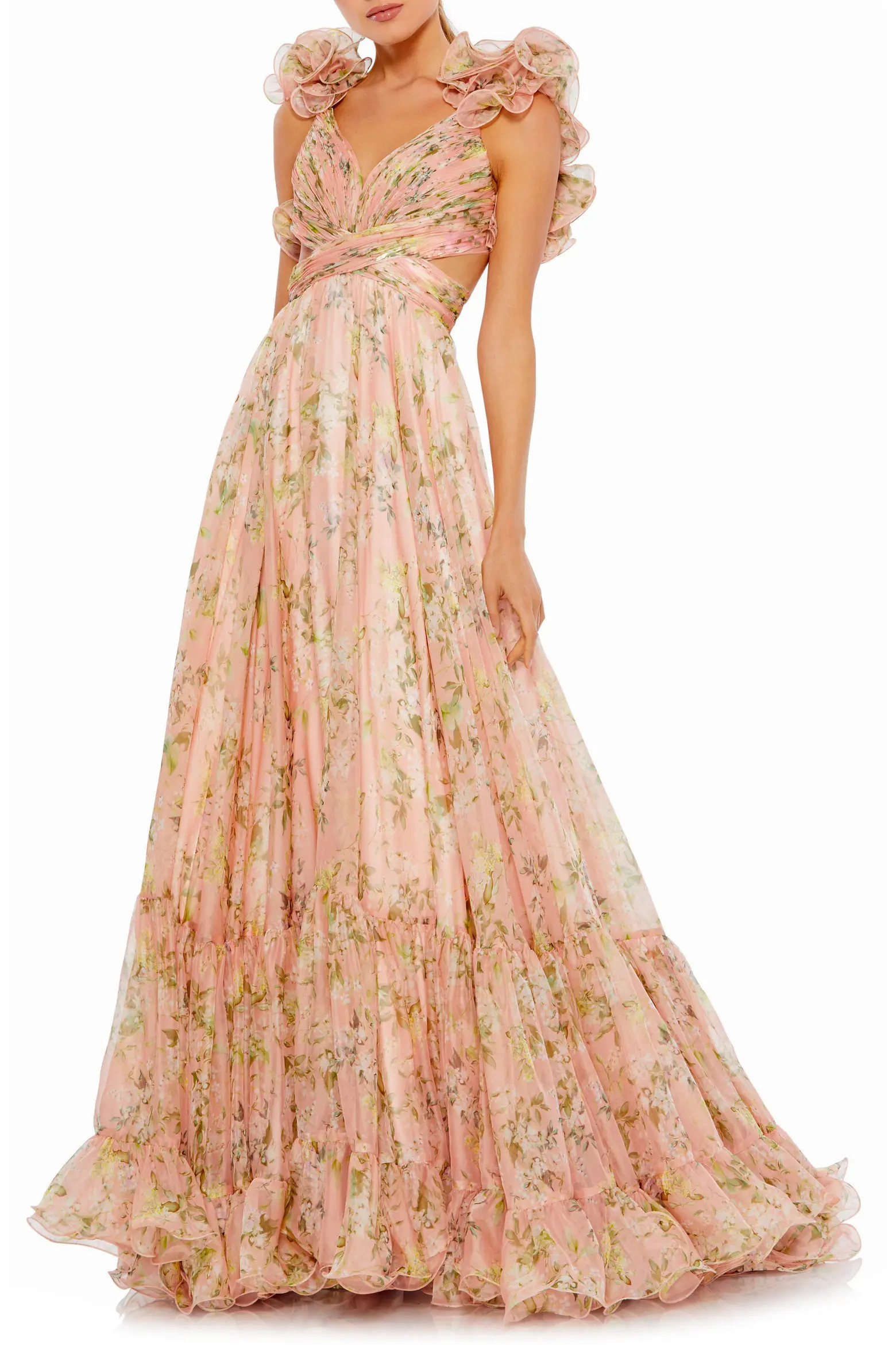 Mac Duggal Ruffle Tiered Floral Cut-Out Chiffon Gown (Women) | Nordstrom | Nordstrom