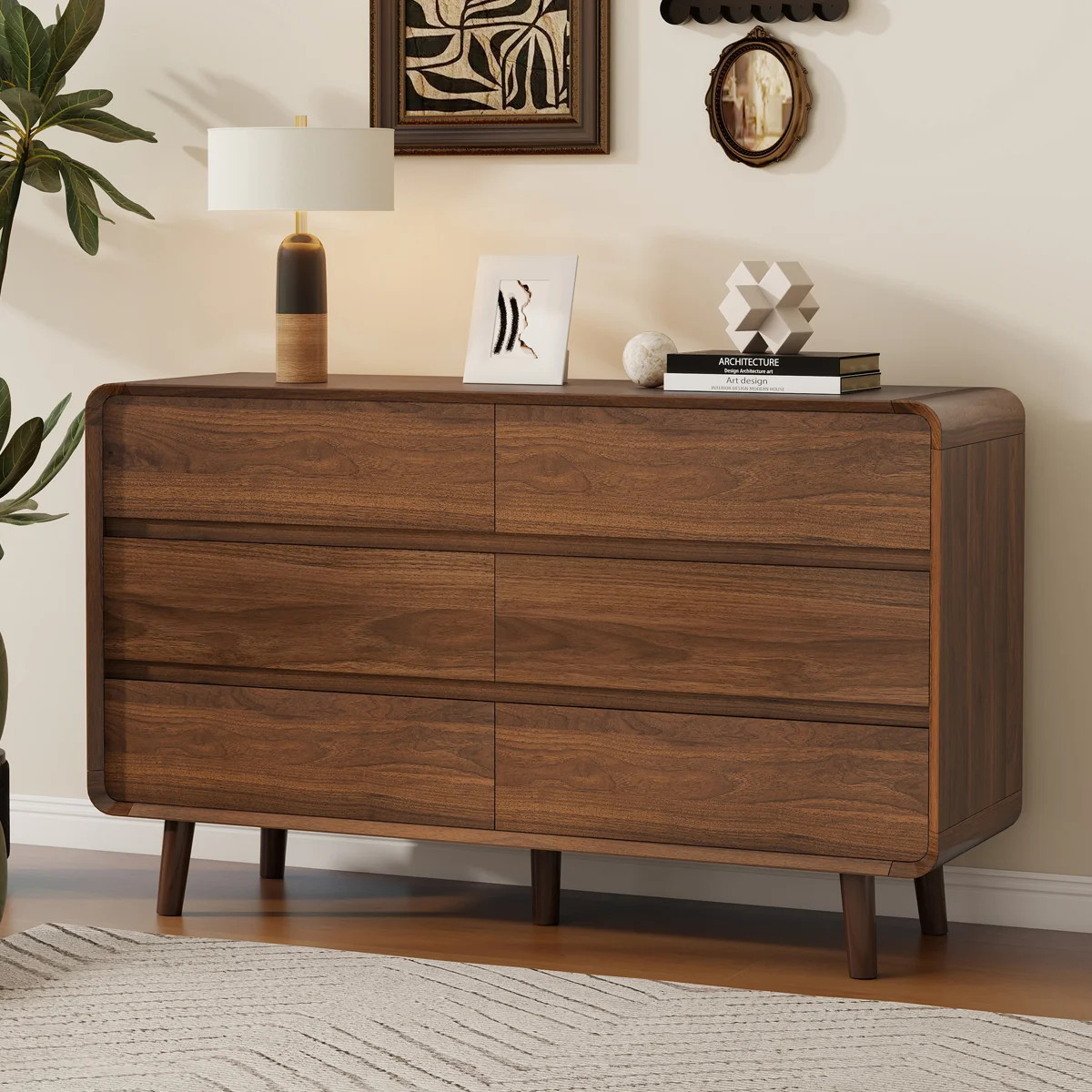 Angela Bedroom Dresser with 6 Drawer, Wood Walnut Modern Dresser, 47.2" W x 15.8" D x 30.7" H | Wayfair North America