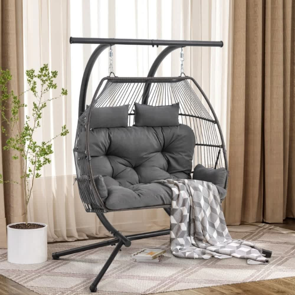 U-HOMY Hanging Double Egg Chair with Stand includes Woven Rattan Base one_size | LY-160SG-OT | Lowe's