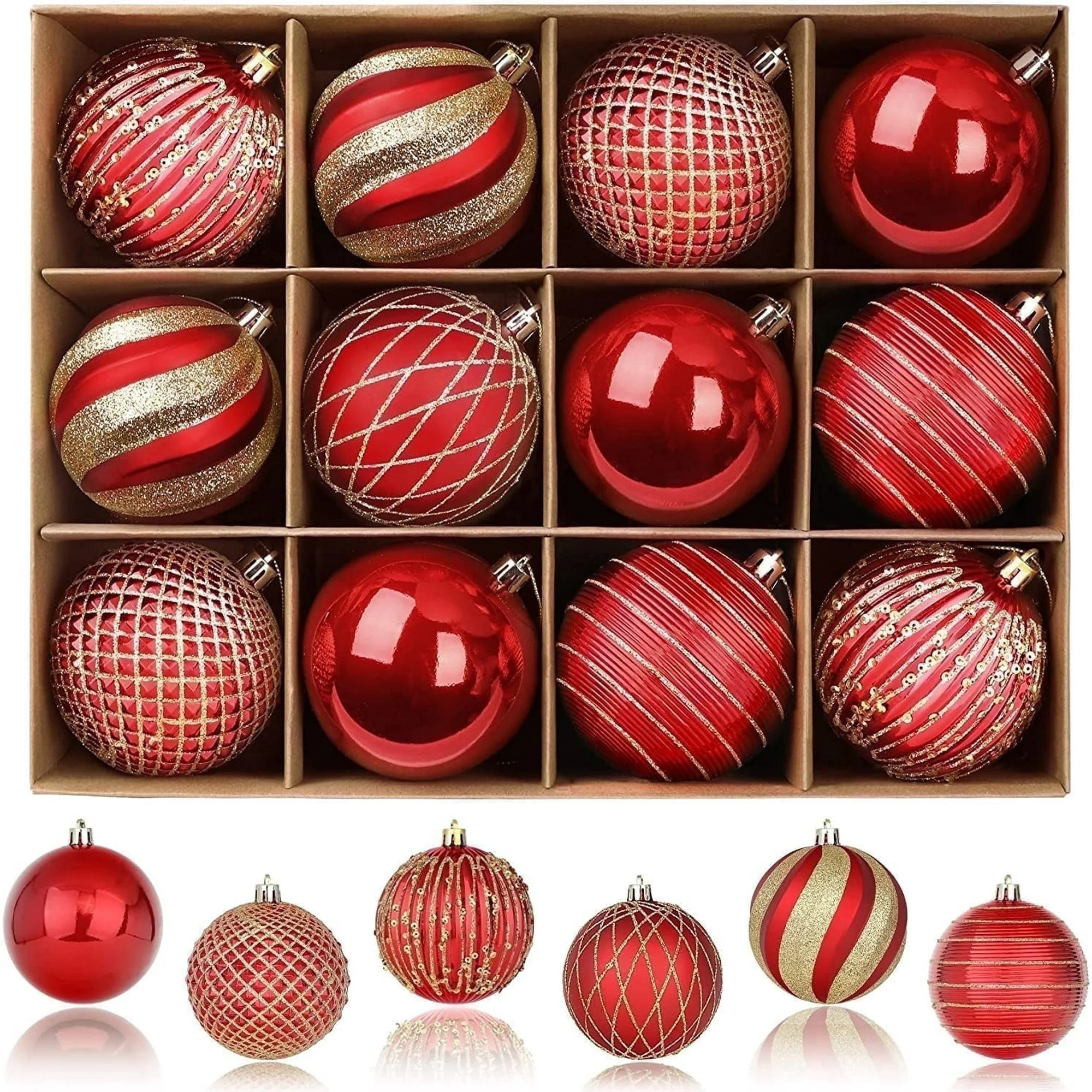 12ct Christmas Ball Ornaments, 3.15 Inch Shatterproof Xmas Tree Decorations, Plastic Baubles for ... | Walmart (US)