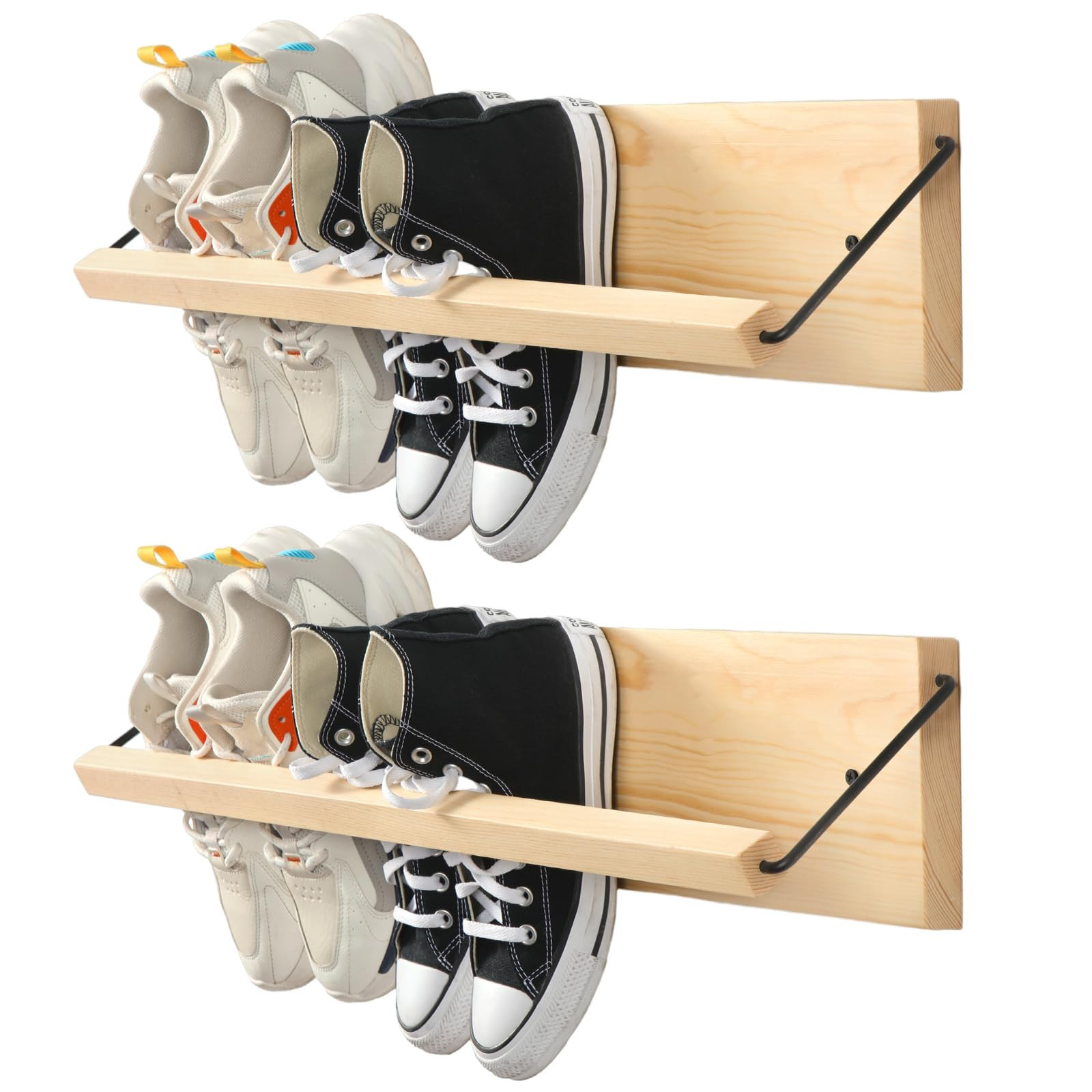 Mifoci 2 Pcs Wall Mounted Shoe Rack Organizer Wooden Modern Compact Wall Space Saving Shoe Holder... | Amazon (US)