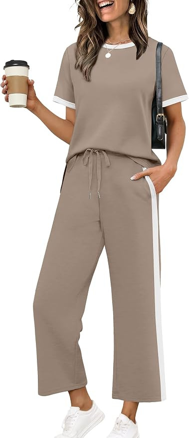 XIEERDUO Women's 2 Piece Outfits Summer Lounge Sets Side Slit Loungewear | Short Sleeve Top Match... | Amazon (US)