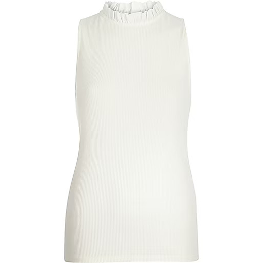 Cream high ruffle neck sleeveless top | River Island (UK & IE)