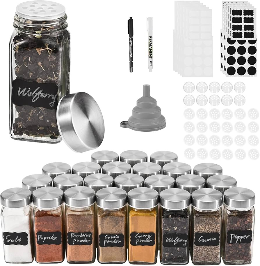 Akoatail Spice Jars with Label, 24 Empty Square Glass Spice Jars Spice Bottles, Spice Containers ... | Amazon (US)