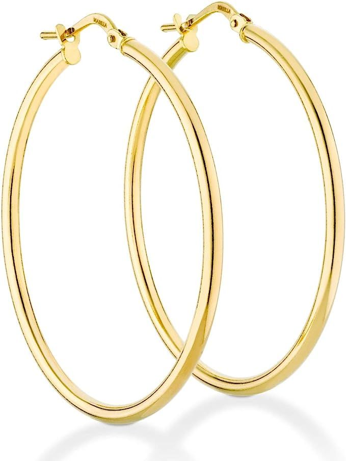 Miabella 18K Gold Over Sterling Silver 2mm High Polished Round Tube Hoop Earrings for Women Men G... | Amazon (US)