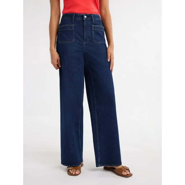 Free Assembly Women’s and Women's Plus Size Patch Pocket Wide Leg Jeans, 32” Inseam, Sizes 0-... | Walmart (US)