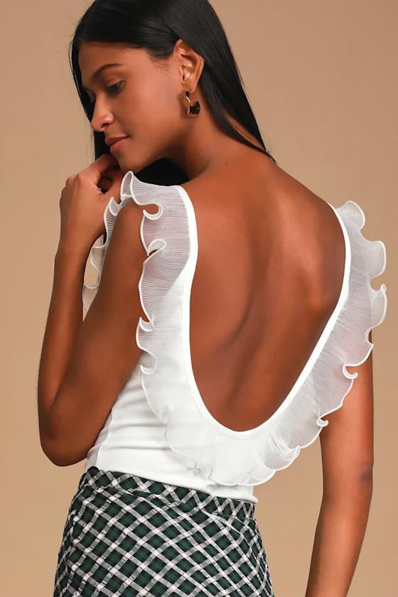 Ruf-full Time White Ruffled Sleeveless Bodysuit | Lulus